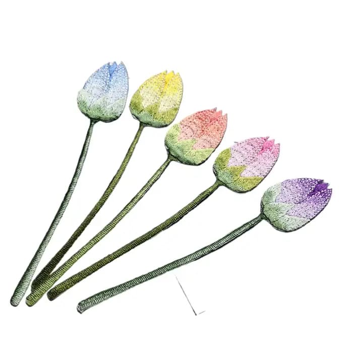Fer à broder Lotus Bud sur patchs pour vêtements, autocollants décoratifs bricolage, 5 couleurs en option, autocollant de dessin animé adhésif exquis