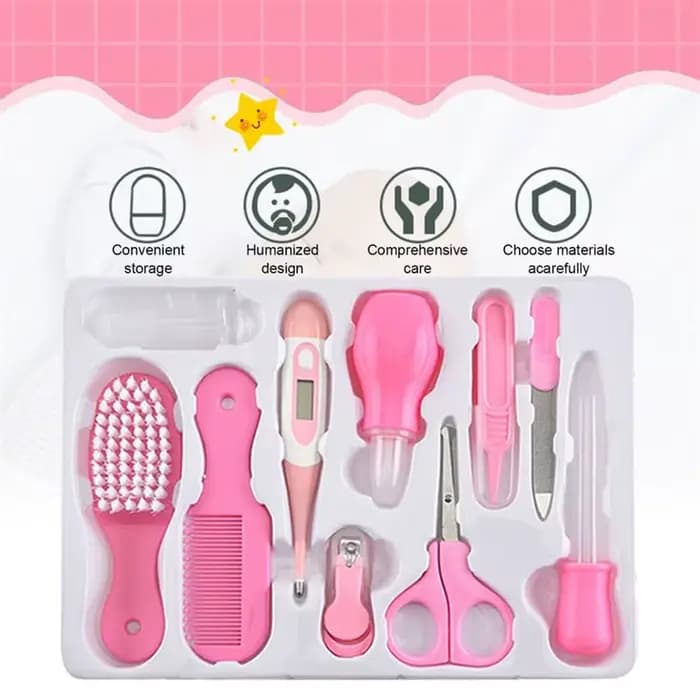 Kit de soins de santé pour bébé, 10 pièces/ensemble, pour enfants, ongles, cheveux, thermomètre, brosse de toilettage, tondeuse, anneau de dentition, brosse à dents, essentiels pour bébé