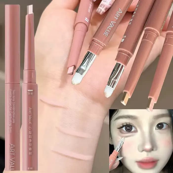 Stylo bicolore sous les yeux, crayon de ver à soie couché à Double extrémité, nu, Contour des paupières inférieures, Eyeliner Aegyo-sal, maquillage avec brosse de détail