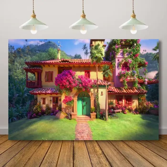 Toile de fond photographique sur le thème de la maison magique Encanto, bannière décorative pour fête d'anniversaire de filles, fournitures de décoration de fond de chambre