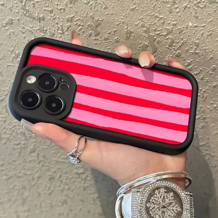 Coque de téléphone antichoc en silicone à motif rayé rose pour iPhone 17 Pro Max 16 15 Pro 14 13 12 11 XR XS 17Air 16 Plus