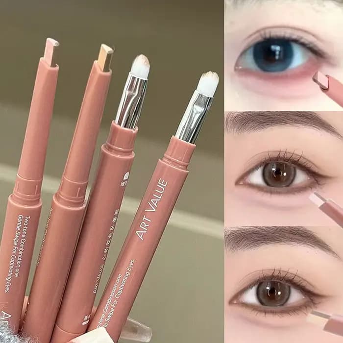 Stylo bicolore sous les yeux, crayon de ver à soie couché à Double extrémité, nu, Contour des paupières inférieures, Eyeliner Aegyo-sal, maquillage avec brosse de détail