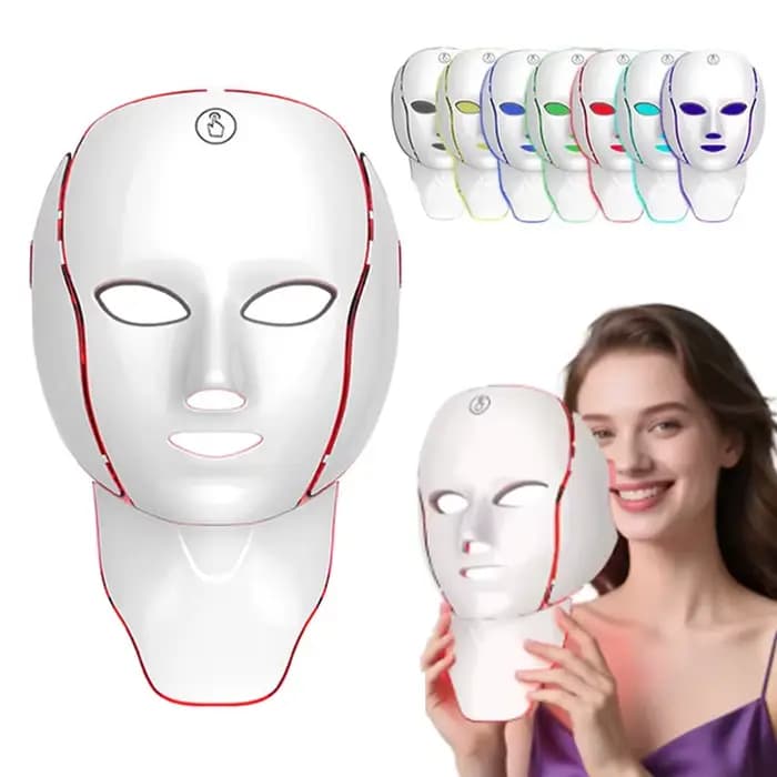 Masque facial LED 7 couleurs, thérapie par lumière rouge, rechargeable par USB, masque sans fil, soin anti-âge du visage et du cou, stimulation du collagène, appareil de beauté