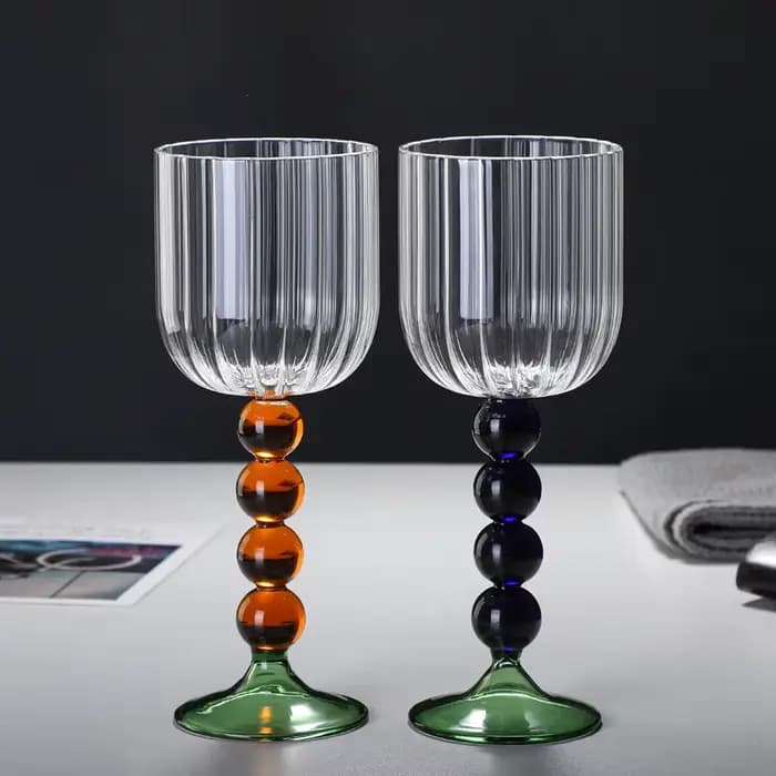Verres à vin ondulés nordiques créatifs, gobelet vintage, boule d'ambre bleu, tige incurvée rose, verres à vin rouge, tasse, 360ml, 12oz, 1 pièce