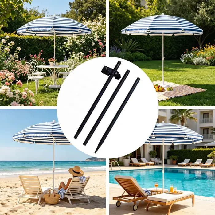 Support d'ombrelle en métal robuste, base d'ombrelle portable, support polyvalent pour l'herbe, le camping, la pêche, les voyages et les vacances en plein air