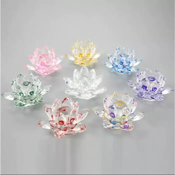 Figurine de fleur de Lotus en cristal, 80mm, réflexion Feng Shui, décoration de maison, Collection artisanale en verre, ornements de Table, Souvenir