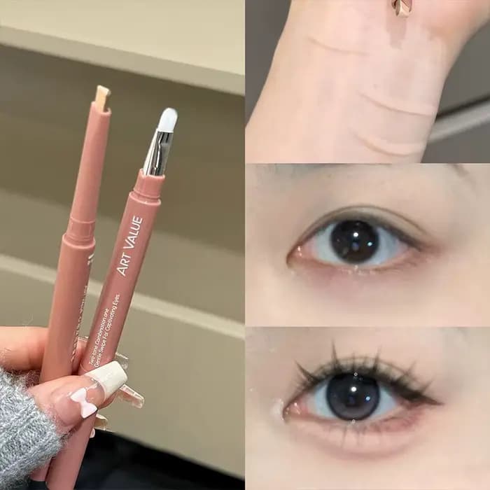 Stylo bicolore sous les yeux, crayon de ver à soie couché à Double extrémité, nu, Contour des paupières inférieures, Eyeliner Aegyo-sal, maquillage avec brosse de détail