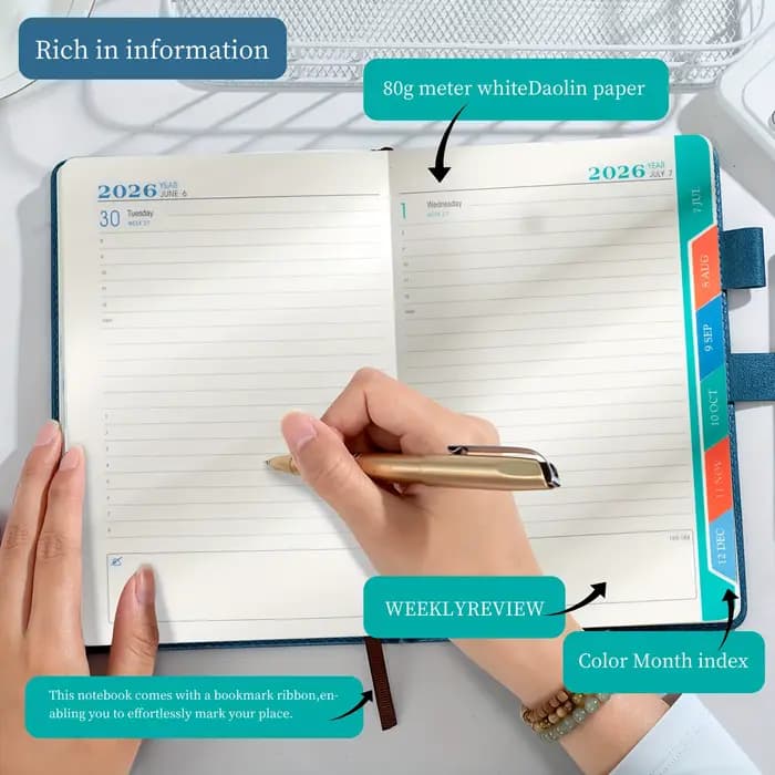 Carnet de planification 2026, bloc-notes, disposition professionnelle, pages audacieuses quotidiennes et couverture rigide renforcée – Design élégant, carnet de planification
