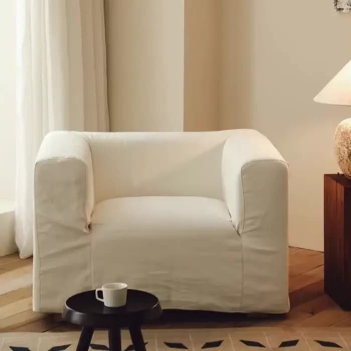 Fauteuils de salon ergonomiques design, vintage et de luxe, pour la lecture et la détente, avec structure en lin, mobilier pour la maison