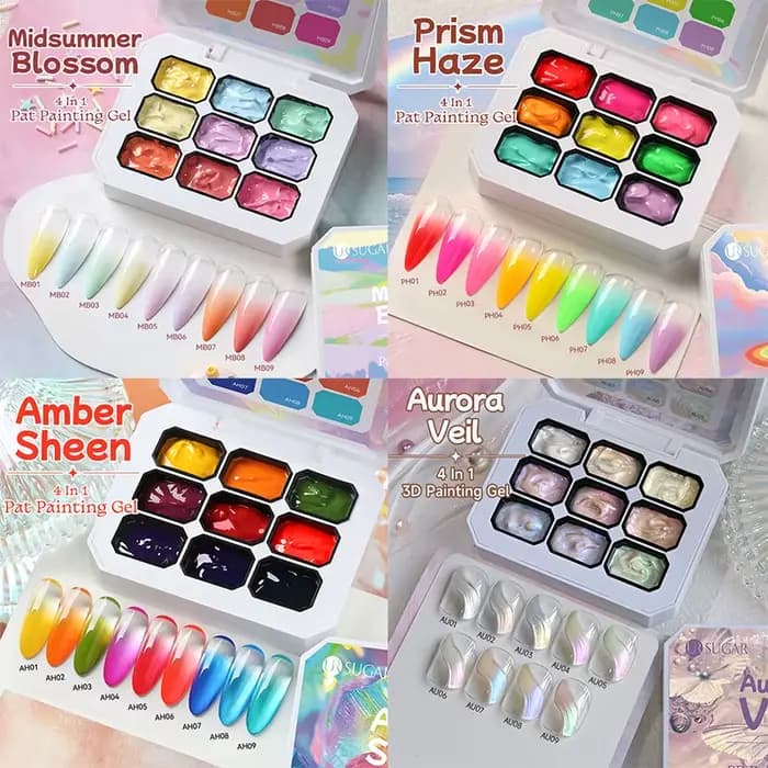 UR SUGAR Gel de Peinture pour Ongles 9 Couleurs/1 Groupe, Macaron Printemps-Été 4-en-1, Idéal pour le Dégradé et le Stamping