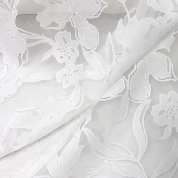 Tissu en polyester et lin blanc à motif floral de pivoine, semi-transparent, doux et léger, pour chemises, robes, vêtements de mode, matériel de couture, textile