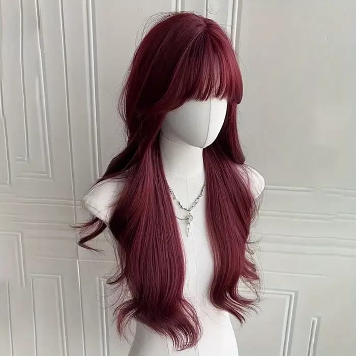 Perruque synthétique couleur vin rouge avec grandes boucles pour fête d'Halloween, perruque de cosplay, perruque quotidienne, ensemble de perruques en fibre capillaire haute température
