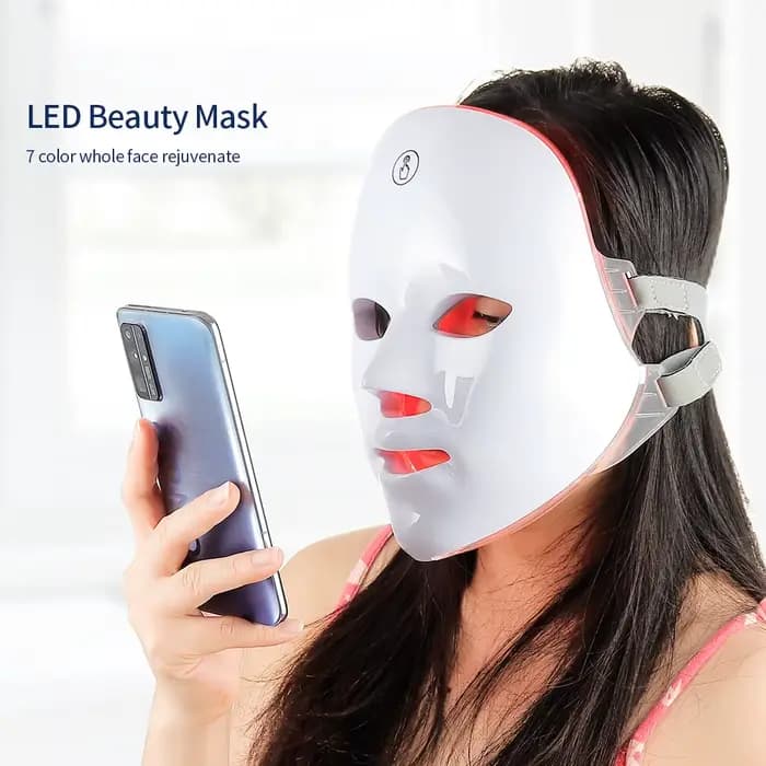 Masque facial LED sans fil 7 couleurs rechargeable portable pour le rajeunissement de la peau et les soins de beauté