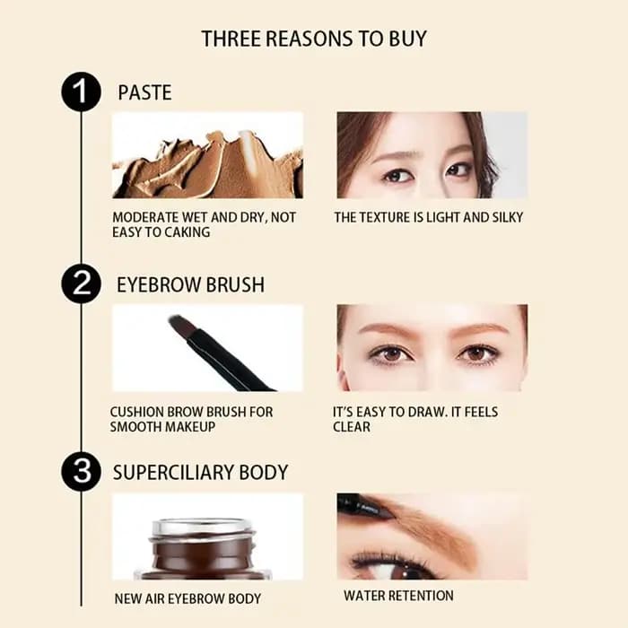 Crème à sourcils effet coussin d'air, gel à sourcils waterproof longue tenue avec brosse, maquillage des sourcils 3D naturel à séchage rapide