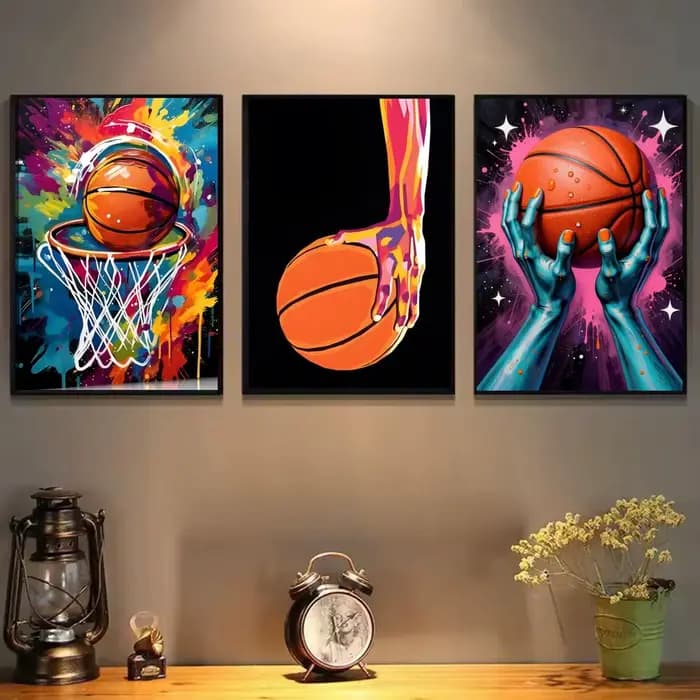 Affiche de basket-ball colorée, peinture murale, art mural pour salon, décoration de la maison et cadeaux
