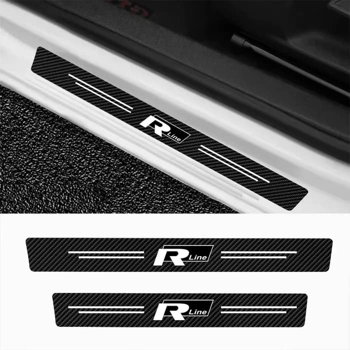 Autocollant de protection de seuil de porte de voiture en cuir et fibre de carbone avec logo Rline pour Volkswagen VW R Line R32 Touareg Passat Polo MTM Blue Motion