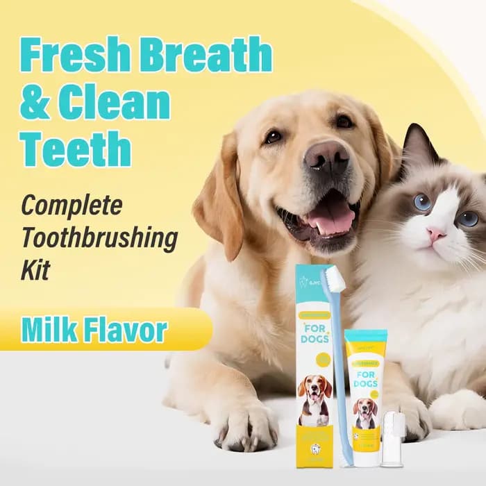 Kit de soins dentaires pour chiens et chats, dentifrice au lait, brosse à dents, nettoyage en profondeur, rafraîchit l'haleine, réduit la plaque dentaire, soins bucco-dentaires pour toutes les races