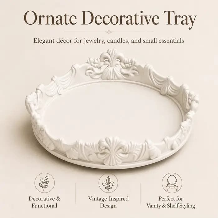 Un plateau élégant de style baroque pour décorer les coiffeuses, les chambres, etc., pour ranger les cosmétiques, les bijoux, etc.
