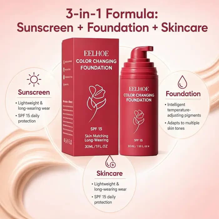 Fond de teint coréen changeant de couleur pour peaux matures SPF 15
