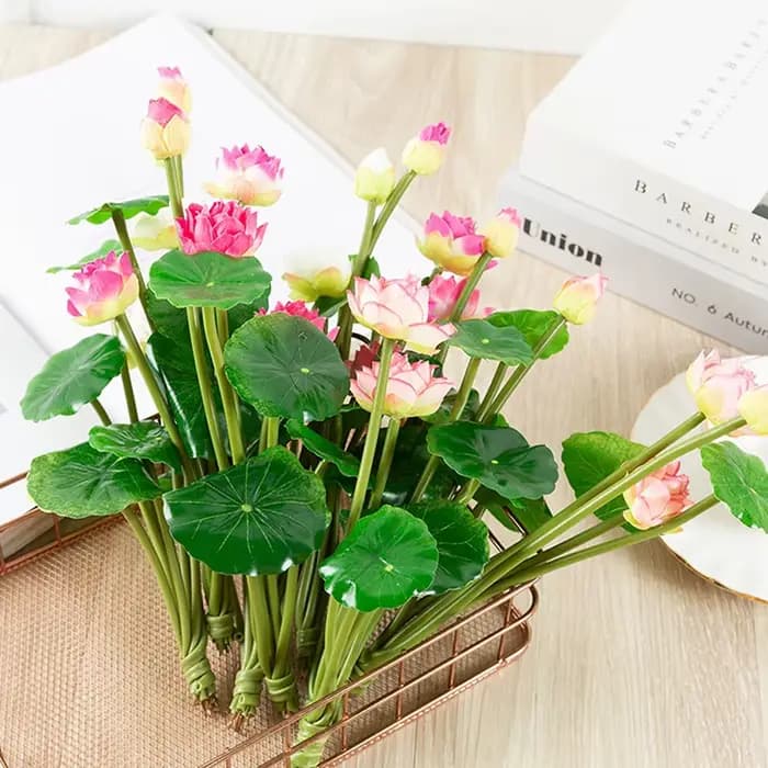 Fausses fleurs artificielles, nénuphar, micro paysage, plantes décoratives pour la maison