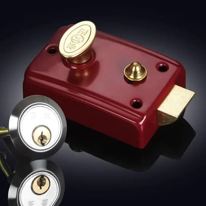 Serrure de porte de grange rétro, serrure de sécurité externe rouge, serrure universelle à langue unique avec clé, serrure antivol pour porte en bois