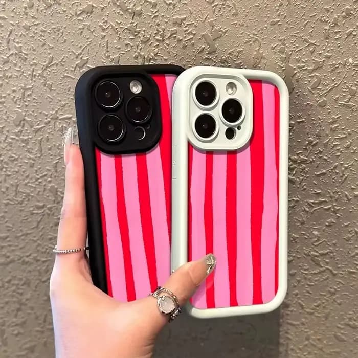 Coque de téléphone antichoc en silicone à motif rayé rose pour iPhone 17 Pro Max 16 15 Pro 14 13 12 11 XR XS 17Air 16 Plus