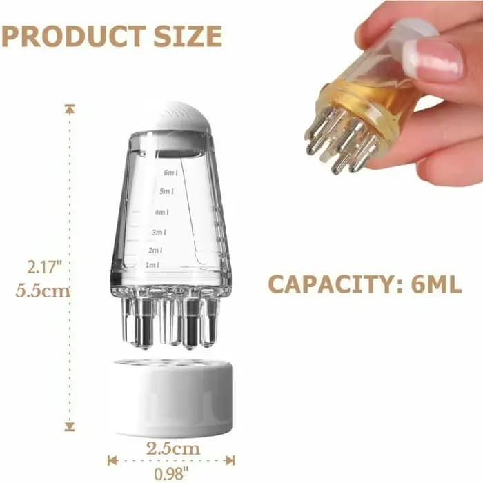Flacon applicateur d'huile capillaire – Peigne de massage du cuir chevelu pour huiles essentielles et sérums, favorise la croissance des cheveux, outil relaxant pour le soin de la tête, 6 ml