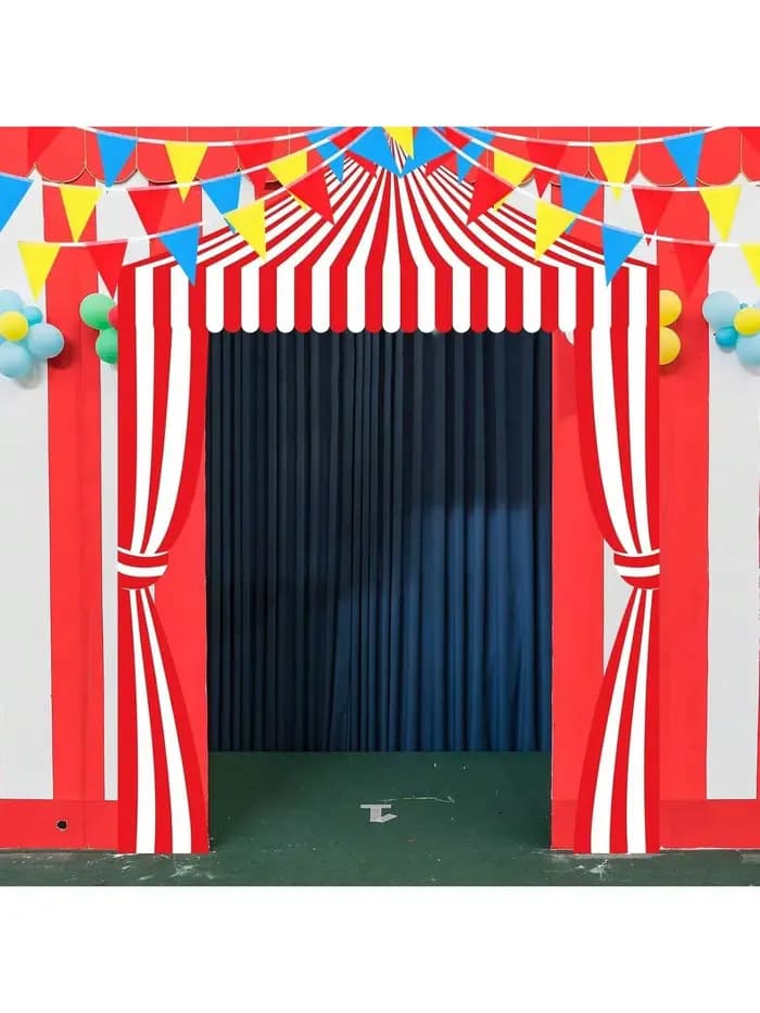 Bannière de fond de scène de cirque pour fête d'anniversaire, décoration de fête, toile de fond photographique pour soirée de cirque
