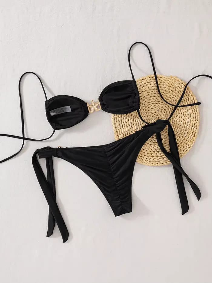 Sexy rouge Bikini 2025 femmes noir métal évider étoile de mer Push Up pansement string maillot de bain plage maillot de bain maillots de bain Biquini