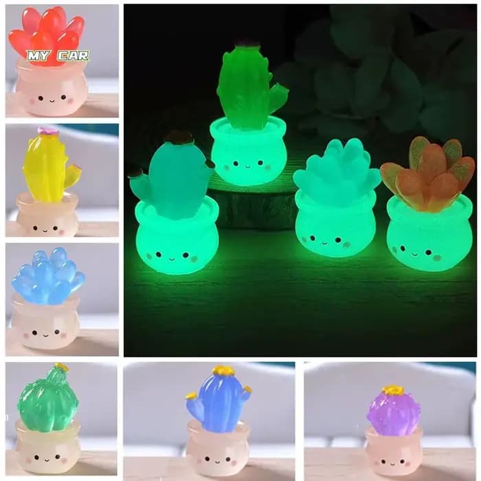 Mini Figurines de Cactus succulents lumineux, mignon et réaliste, lueur nocturne, artisanat en résine, ornements de plantes en pot
