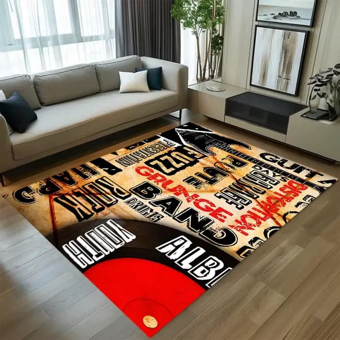 Tapis de sol vintage guitare rock, décoration intérieure, salon, chambre, tapis antidérapant pour chambre, motif groupe musical