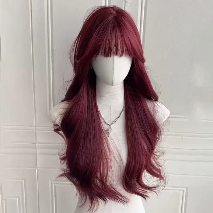Perruque synthétique couleur vin rouge avec grandes boucles pour fête d'Halloween, perruque de cosplay, perruque quotidienne, ensemble de perruques en fibre capillaire haute température