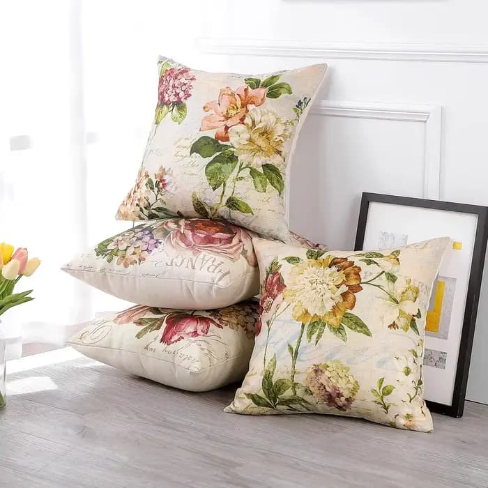 Housse de coussin en lin, taie d'oreiller à fleurs Vintage américaines, pour canapé, salon, chambre à coucher, décoration de maison, 40x40 45x45 50x50 60x60