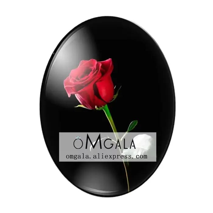 Cabochon Ovale en Verre à Dos pio, Photos de Haute Qualité de Fleur de Rose Rouge 13x18mm/18x25mm/30x40mm