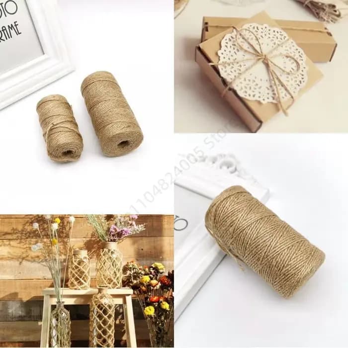 Rouleau de ficelle en jute naturelle vintage de 50-200 m pour couture, artisanat, cordon en jute, fil pour mariage, bricolage, ruban pour fête, nœuds décoratifs