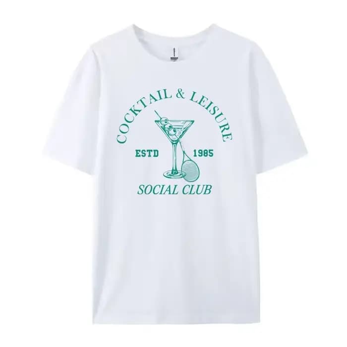 T-shirt à manches courtes pour femmes, T-shirt graphique rétro, T-shirt vintage, T-shirt de sport de tennis, T-shirt d'amant de cocktail, Unisexe, Vacances, Loisirs