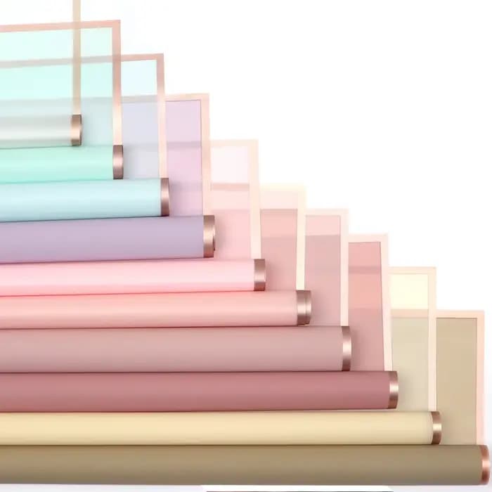 Papier d'emballage de fleurs avec bordure dorée, 20 feuilles, matériel d'emballage coloré imperméable pour Bouquet de fleuriste, pour emballage cadeau