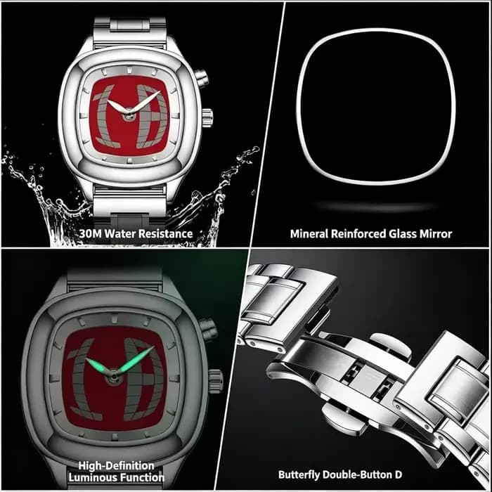 Montre en quartz rouge, couleur carrée, style Y2K, affichage à aiguilles et numérique, double affichage, acier, personnalisable, montres tendance pour hommes, design dynamique, montre de business