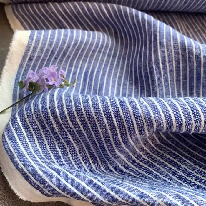 Tissu en lin pur rayé bleu blanc, importé irlandais pour robes, chemises, vêtements de Studio d'été, matériel Textile