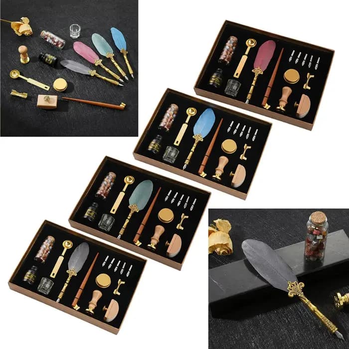 Ensemble de stylos à plumes, stylo à plume de paon, stylo à plume à tremper manuel