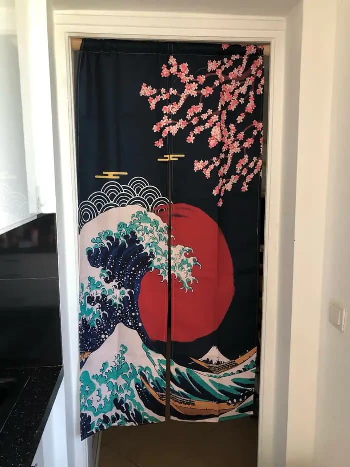 Rideau de porte solaire rouge ondulé japonais, Noren, cuisine, salle à manger, salon, cloison de chambre à coucher, demi-rideaux occultants, 2 panneaux