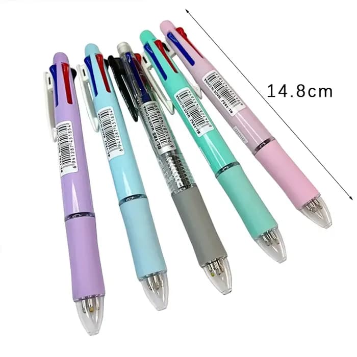 Stylos à bille multicolores Kawaii 5 en 1, avec recharges, ensemble de 4 stylos à bille de couleur et crayon mécanique, stylo multifonction