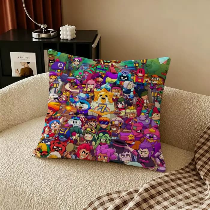 Housse de coussin en lin naturel, ensemble de taies d'oreiller, décoration tout-en-un pour canapé, chambre et chaise Game B-Brawl S-Stars