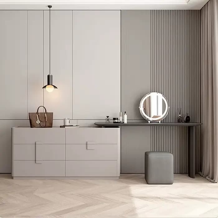 Table de maquillage de luxe légère pour chambre à coucher, moderne, Simple, intégrée, seau de rangement de chevet, armoire Premium S