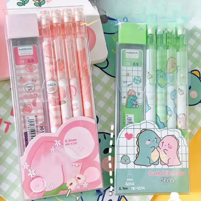 Ensemble de crayons mécaniques Kawaii, comprend 4 fils Hb de 0,5 mm et 1 recharge de tube, parfait pour l'écriture, le dessin et les croquis