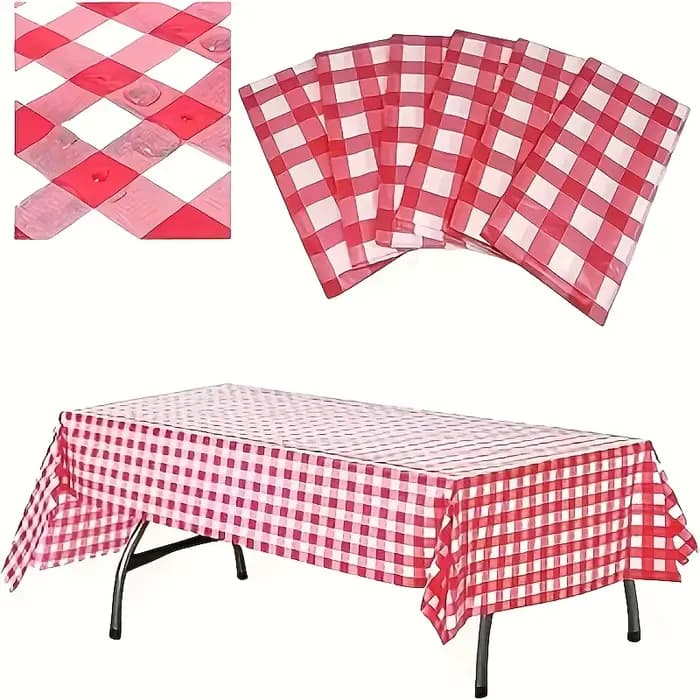 Nappe à carreaux rouge et blanc (1/3/5 pièces) - Parfaite pour les pique-niques en plein air, les fêtes d'anniversaire, la décoration de la pièce et les célébrations de vacances ! Nappe en plastique r