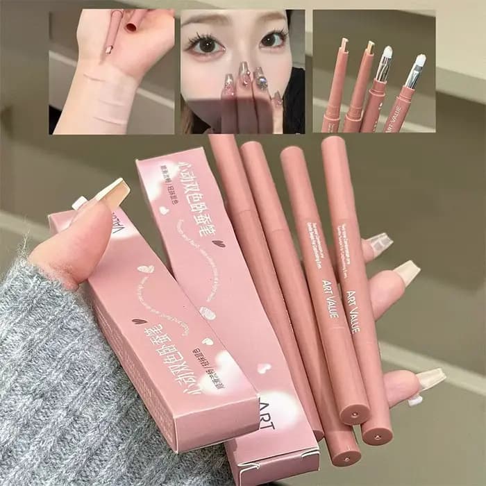 Stylo bicolore sous les yeux, crayon de ver à soie couché à Double extrémité, nu, Contour des paupières inférieures, Eyeliner Aegyo-sal, maquillage avec brosse de détail