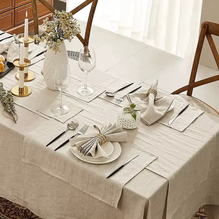 Couverture de Table 100% lin pur de couleur unie, nappe en tissu naturel, pour cuisine, salle à manger, fête, décoration de Table de vacances