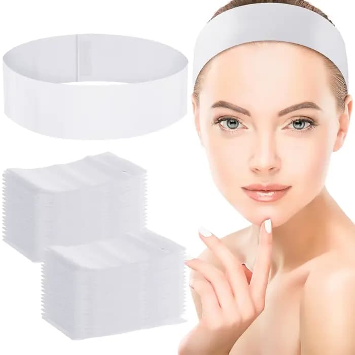 50/100/200 pièces bandeaux faciaux jetables pour femmes – bandeaux de spa non tissés doux pour les soins du visage, le maquillage, les soins de la peau et l'usage en salon