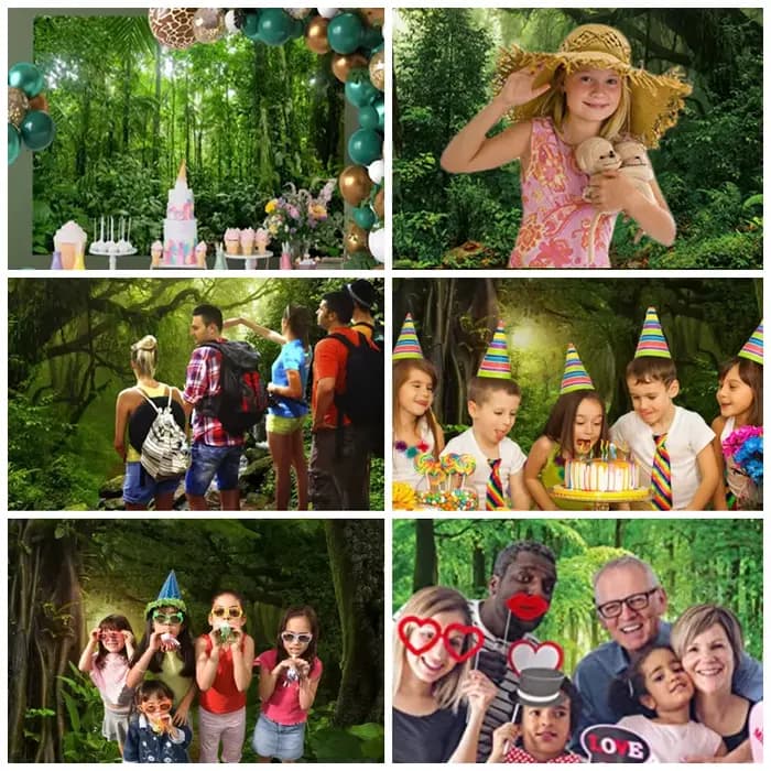 Arrière-plan de forêt de printemps, Jungle tropicale, forêt tropicale, pour photographie, Camping, aventure, anniversaire, Studio Photo